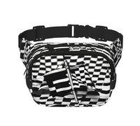 Borsa da viaggio con stampa di bandiere da gara a scacchi quadrata a doppio strato borsa da viaggio alla moda con Bel regolabile, nero, Taglia unica