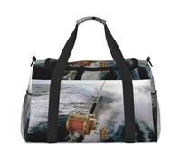 Borsa da viaggio con stampa di canna da pesca, borsa da weekender, borsa da allenamento, borsa da yoga, borsone per oggetti personali per Audlts, Nero , Taglia unica
