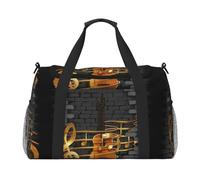 Borsa da viaggio con stampa di chitarra, borsa da weekender, borsa da allenamento, borsa da yoga, borsone per oggetti personali per Audlts, Nero , Taglia unica