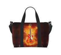 Borsa da viaggio con stampa di chitarra rock in fiamme, borsone da viaggio, borsa per oggetti personali, per viaggi, palestra, sport, weekender, Nero , Taglia unica