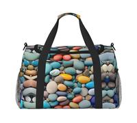 Borsa da viaggio con stampa di ciottoli colorati da spiaggia, borsa da viaggio, da donna, da palestra, da viaggio, Nero , Taglia unica