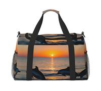 Borsa da viaggio con stampa di delfini al tramonto, borsa da palestra, borsa da viaggio essenziale per donne, uomini, borsa a tracolla, Nero , Taglia unica