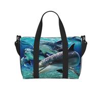 Borsa da viaggio con stampa di delfini, borsone da viaggio, borsa per oggetti personali, per viaggi, palestra, sport, weekender, Nero , Taglia unica