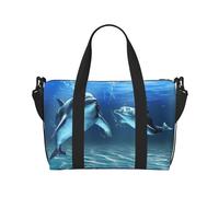 Borsa da viaggio con stampa di delfini nel mare, borsone da viaggio, borsa per oggetti personali, per viaggi, palestra, sport, weekender, Nero , Taglia unica
