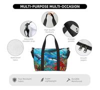 Borsa da viaggio con stampa di delfini, tartaruga marina, squalo, polipo, barriera corallina, borsa da viaggio, borsa per oggetti personali, per viaggi, palestra, sport e weekend, Nero , Taglia unica