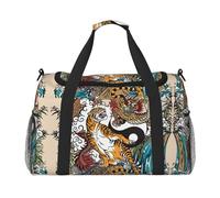 Borsa da viaggio con stampa di drago e tigre, borsa da weekender, borsa da allenamento, borsa da yoga, borsone per oggetti personali per Audlts, Nero , Taglia unica