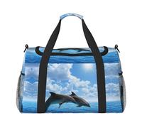 Borsa da viaggio con stampa di due delfini, borsa da weekender, borsa da allenamento, borsa da yoga, borsone per oggetti personali per Audlts, Nero , Taglia unica