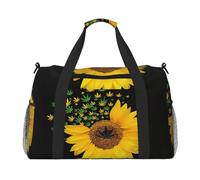 Borsa da viaggio con stampa di erba e girasole, borsa da weekender, borsa da allenamento, borsa da yoga, borsone per oggetti personali per Audlts, Nero , Taglia unica