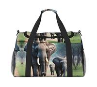 Borsa da viaggio con stampa di famiglia di elefanti, per weekend, da viaggio, per donne, uomini, palestra, bagaglio a mano, Nero , Taglia unica