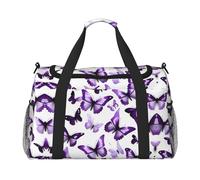 Borsa da viaggio con stampa di farfalle bianche e viola, borsa da viaggio, borsa sportiva da portare sotto il sedile, nero, Taglia unica