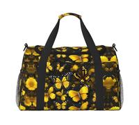 Borsa da viaggio con stampa di farfalle e fiori gialli Borsa da viaggio Borsa sportiva da portare sotto il sedile, nero, Taglia unica