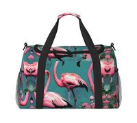 Borsa da viaggio con stampa di fenicottero e fiori, borsa da viaggio per donne e uomini, borsa da palestra, Nero , Taglia unica