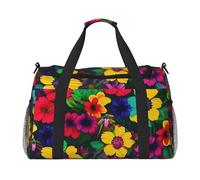 Borsa da viaggio con stampa di fiori arcobaleno per weekender durante la notte borsa da viaggio per donne uomini palestra bagaglio da portare avanti, Nero , Taglia unica