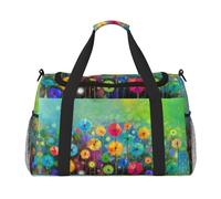 Borsa da viaggio con stampa di fiori colorati in stile astratto, borsa da weekender, borsa da allenamento, borsa da yoga, borsone per oggetti personali per Audlts, Nero , Taglia unica