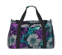 Borsa da viaggio con stampa di fiori viola e foglia di tè, borsa da weekender, borsa da allenamento, borsa da yoga, borsone per oggetti personali per Audlts, Nero , Taglia unica