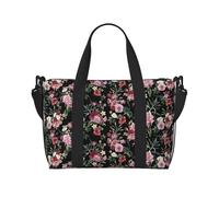 Borsa da viaggio con stampa di foglie di cartamo con cerniera, borsa casual per viaggi nel fine settimana e shopping in palestra, Nero , Taglia unica, Borsa da viaggio