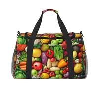 Borsa da viaggio con stampa di frutta e verdura fresca, borsa da weekender, borsa da allenamento, borsa da yoga, borsone per oggetti personali per Audlts, Nero , Taglia unica