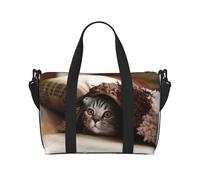 Borsa da viaggio con stampa di gatto sotto la coperta, borsone da viaggio, borsa per oggetti personali, per viaggi, palestra, sport, fine settimana, Nero , Taglia unica