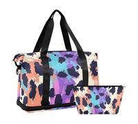 Borsa da viaggio con stampa di ghepardo viola, borsa da palestra, borsa da viaggio, weekender, borsa da toilette per allenamento, set da 2 pezzi, stampe ghepardo viola vivido, 1 size