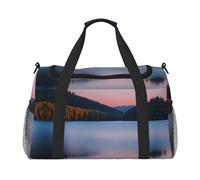 Borsa da viaggio con stampa di lago sotto al tramonto Weekender Pernottamento Borsa da viaggio per donne uomini palestra bagaglio a mano, Nero , Taglia unica