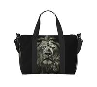 Borsa da viaggio con stampa di leone nero, borsone da viaggio, borsa per oggetti personali, per viaggi, palestra, sport, weekender, Nero , Taglia unica