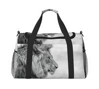 Borsa da viaggio con stampa di leone selvatico, borsa da weekender, borsa da allenamento, borsa da yoga, borsone per oggetti personali per Audlts, Nero , Taglia unica