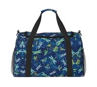 Borsa da viaggio con stampa di libellule blu, borsa da weekender, borsa da allenamento, borsa da yoga, borsone per oggetti personali per Audlts, Nero , Taglia unica