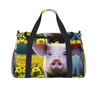 Borsa da viaggio con stampa di maiale con fiori di colza, borsa da viaggio per donne e uomini, borsa da palestra, Nero , Taglia unica