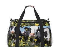 Borsa da viaggio con stampa di mucche bianche e nere, borsa da weekender, borsa da allenamento, borsa da yoga, borsone per oggetti personali per Audlts, Nero , Taglia unica