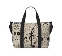 Borsa da viaggio con stampa di note musicali in bianco e nero con tracolla regolabile, adatta per viaggi e sport