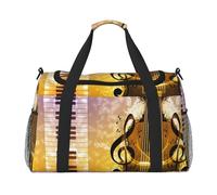 Borsa da viaggio con stampa di note musicali per pianoforte, violino, borsa da weekender, borsa da allenamento, borsa da yoga, borsone per oggetti personali per Audlts, Nero , Taglia unica