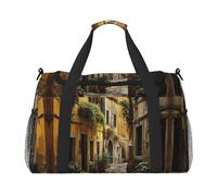 Borsa da viaggio con stampa di Old Street italiana, borsa da weekender, borsa da allenamento, borsa da yoga, borsone per oggetti personali per Audlts, Nero , Taglia unica