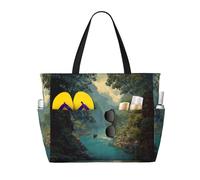 Borsa da viaggio con stampa di paesaggi fluviali, grande capacità, borsa da spiaggia impermeabile con cerniera e tasca, borsa tote per viaggi, shopping, piscina
