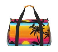 Borsa da viaggio con stampa di palme al tramonto, borsa da weekender, borsa da allenamento, borsa da yoga, borsone per oggetti personali per Audlts, Nero , Taglia unica