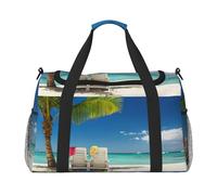 Borsa da viaggio con stampa di palme da spiaggia, con stampa di barche e palme, borsa da weekender, borsa da allenamento, borsa da yoga, borsone per oggetti personali per Audlts, Nero , Taglia unica