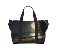 Borsa da viaggio con stampa di palme tropicali con luna piena e notte stellata, borsone da viaggio, borsa per oggetti personali, per viaggi, palestra, sport e weekend, Nero , Taglia unica