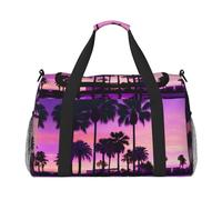 Borsa da viaggio con stampa di palme viola tramonti borsa da viaggio borsa da viaggio borsa sportiva da portare sotto il sedile, nero, Taglia unica