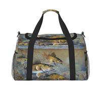 Borsa da viaggio con stampa di pescatori sul lago di pesca, borsa da weekender, borsa da allenamento, borsa da yoga, borsone per oggetti personali per Audlts, Nero , Taglia unica
