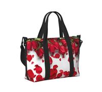 Borsa da viaggio con stampa di petali di rosa rossa, borsone da viaggio, borsa per oggetti personali, per viaggi, palestra, sport, weekender, Nero , Taglia unica