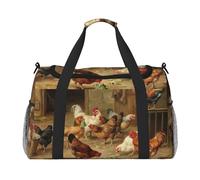 Borsa da viaggio con stampa di polli della fattoria, borsa da weekender, borsa da allenamento, borsa da yoga, borsone per oggetti personali per Audlts, Nero , Taglia unica
