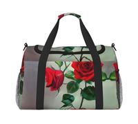 Borsa da viaggio con stampa di rose rosse, borsa da viaggio per donna e uomo, borsa da palestra, Nero , Taglia unica