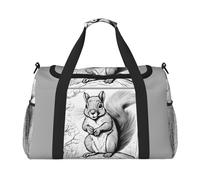 Borsa da viaggio con stampa di scoiattolo in stile cartone animato, borsa da weekender, borsa da allenamento, borsa da yoga, borsone per oggetti personali per Audlts, Nero , Taglia unica