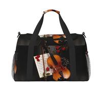 Borsa da viaggio con stampa di spartiti di violino, borsa da weekender, borsa da allenamento, borsa da yoga, borsone per oggetti personali per Audlts, Nero , Taglia unica