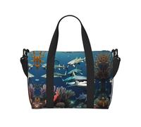 Borsa da viaggio con stampa di squali sotto il mare con tracolla regolabile adatta per viaggi e sport