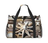 Borsa da viaggio con stampa di stelle marine e conchiglie da spiaggia, borsa da viaggio per donne e uomini, borsa da palestra, Nero , Taglia unica