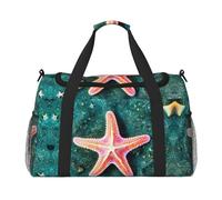 Borsa da viaggio con stampa di stelle marine e conchiglie d'acqua marina, borsa da viaggio per donne e uomini, borsa da palestra da viaggio, Nero , Taglia unica