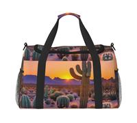 Borsa da viaggio con stampa di tramonti nel deserto di cactus, borsa da viaggio, borsa sportiva da portare sotto il sedile, nero, Taglia unica