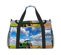 Borsa da viaggio con stampa di trattore sotto cielo blu e nuvole bianche, borsa da weekender, borsa da allenamento, borsa da yoga, borsone per oggetti personali per Audlts, Nero , Taglia unica