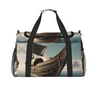Borsa da viaggio con stampa di una vecchia barca vichinga, borsa da viaggio, borsa sportiva da portare sotto il sedile, nero, Taglia unica