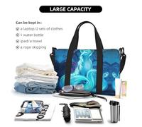 Borsa da viaggio con stampa di volpe blu magica, borsone da viaggio, borsa per oggetti personali, per viaggi, palestra, sport, weekender, Nero , Taglia unica